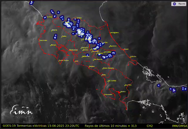 Imagen satelital que muestra rayos
