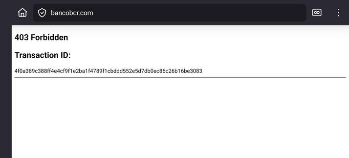 Captura de pantalla del sitio web BancoBCR.com mostrando error 403 Forbidden.